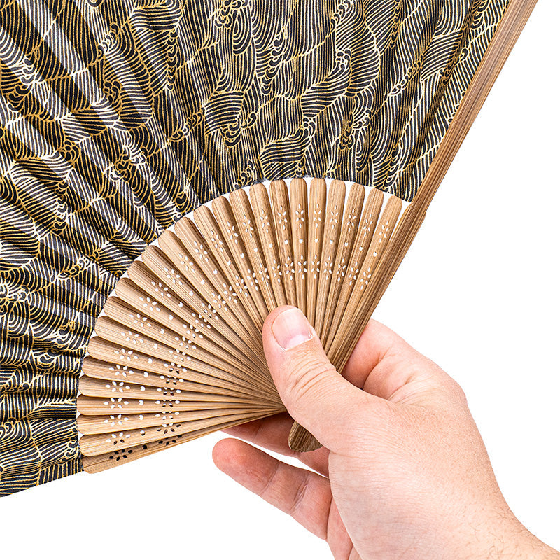 Japanilainen Viuhka Mino Washi - Mustat Aallot