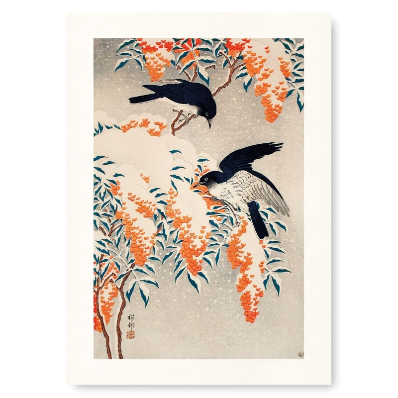 Japanilainen Nandina lumen alla juliste - A3