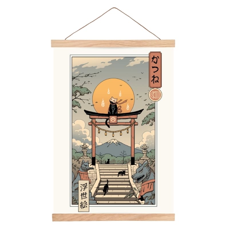 Japanilainen Ukiyo-e Neko Inari -juliste - A3