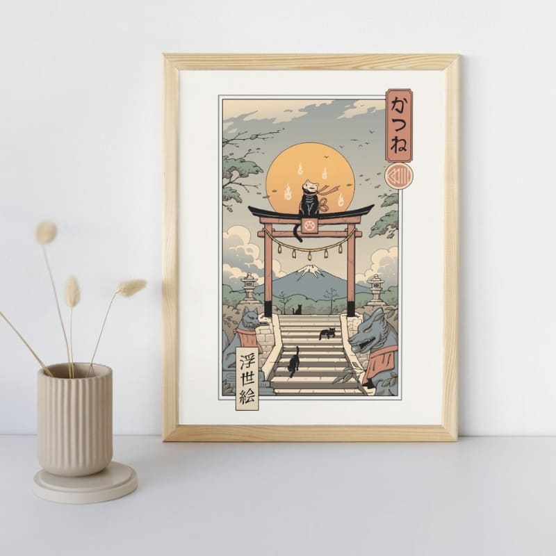 Japanilainen Ukiyo-e Neko Inari -juliste - A3