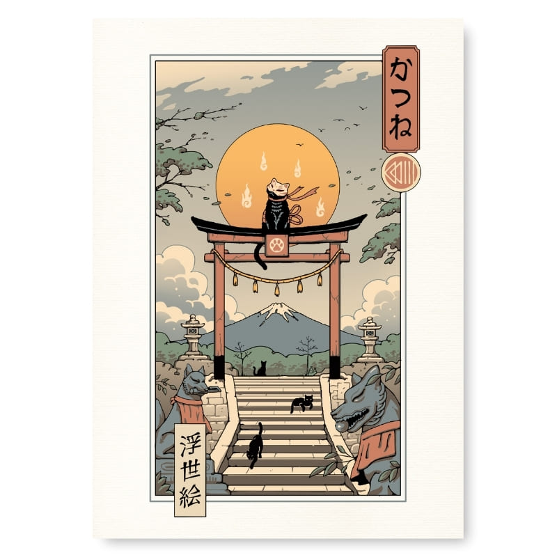 Japanilainen Ukiyo-e Neko Inari -juliste - A3