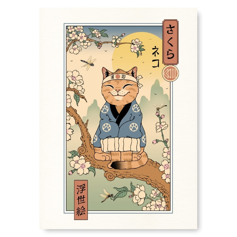 Japanilainen Ukiyo-e Neko Sakura -juliste - A3