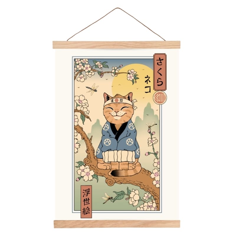 Japanilainen Ukiyo-e Neko Sakura -juliste - A3