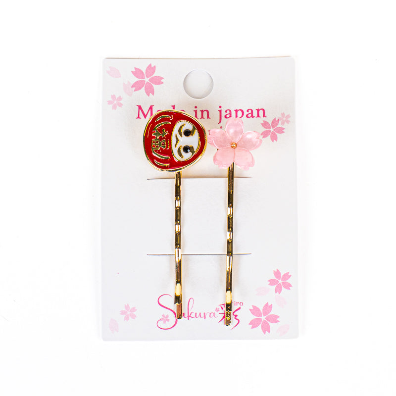 Japanilaiset Daruma- ja Sakura-hiusklipsit