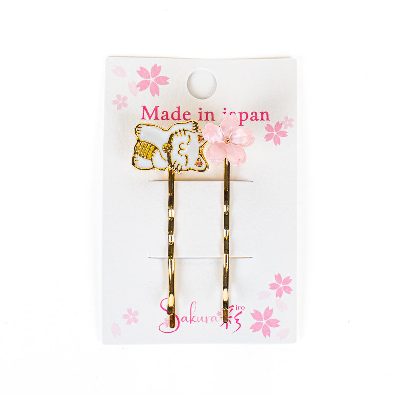 Japanilaiset Maneki-Neko- ja Sakura-hiusklipsit