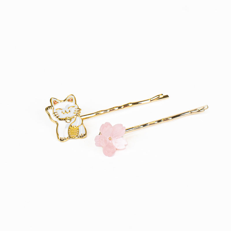 Japanilaiset Maneki-Neko- ja Sakura-hiusklipsit