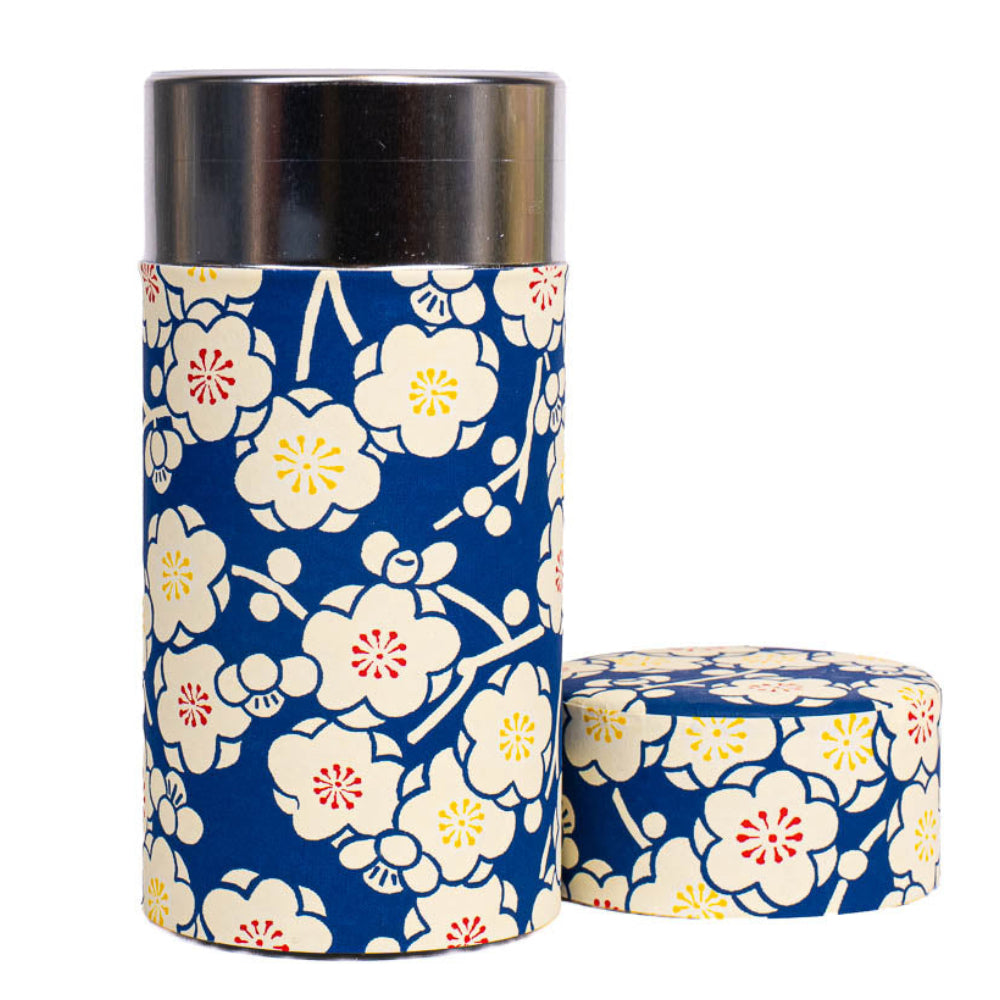 Sininen Ume-kuvioinen washi-paperinen teepurkki