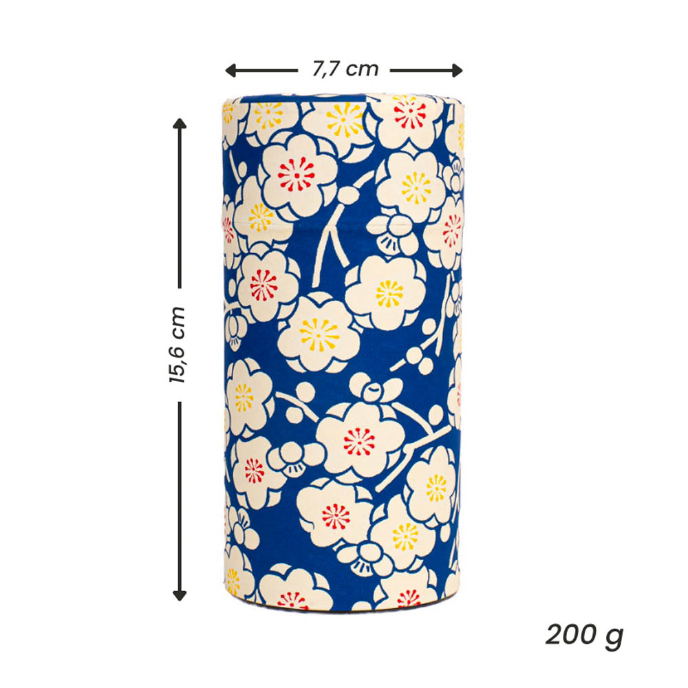 Sininen Ume-kuvioinen washi-paperinen teepurkki