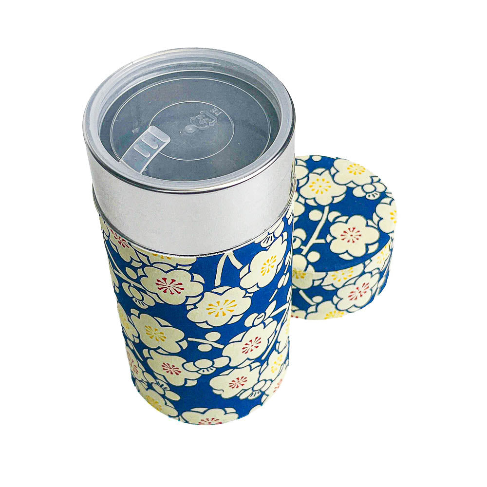 Sininen Ume-kuvioinen washi-paperinen teepurkki