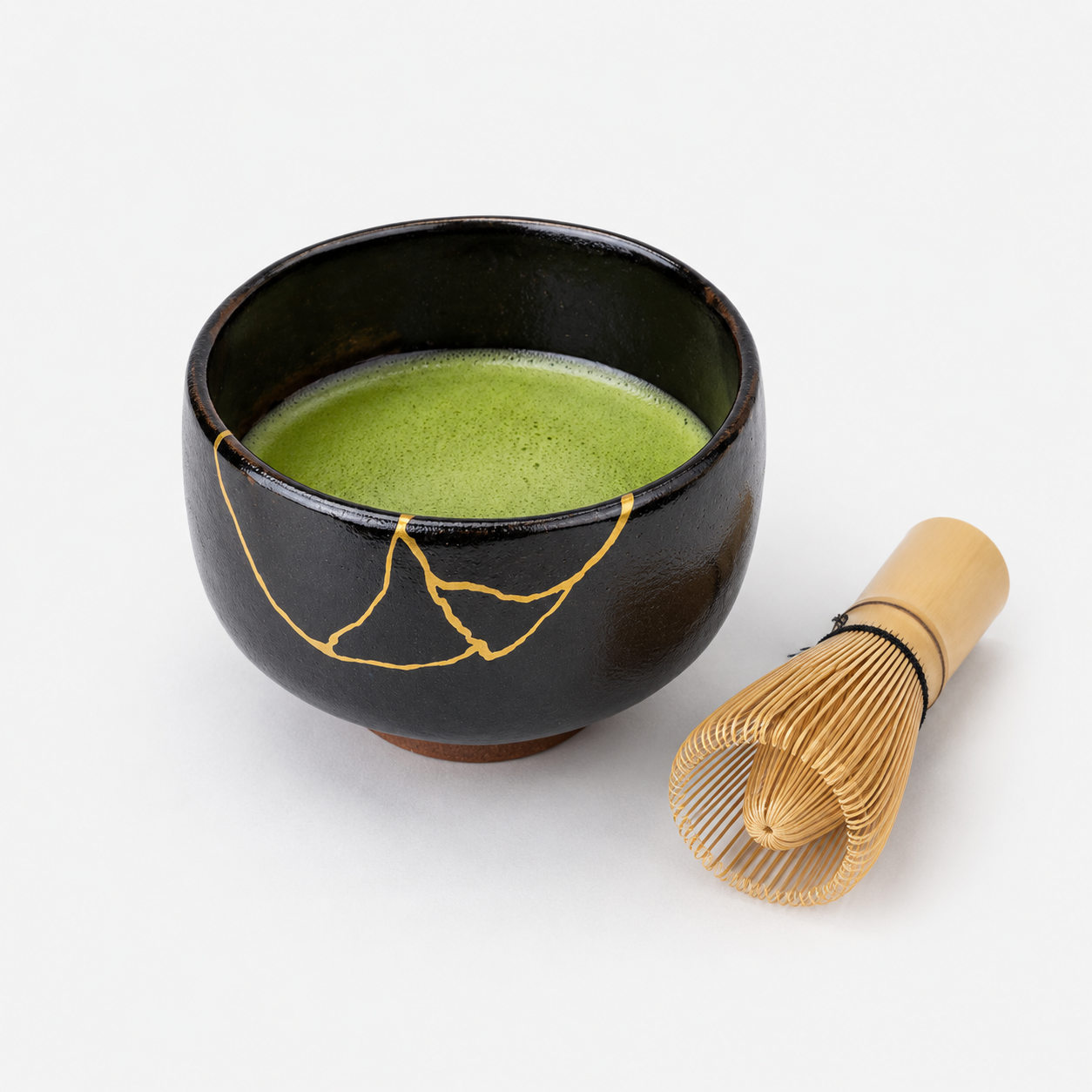 Musta japanilainen Kintsugi-matcha-kulho