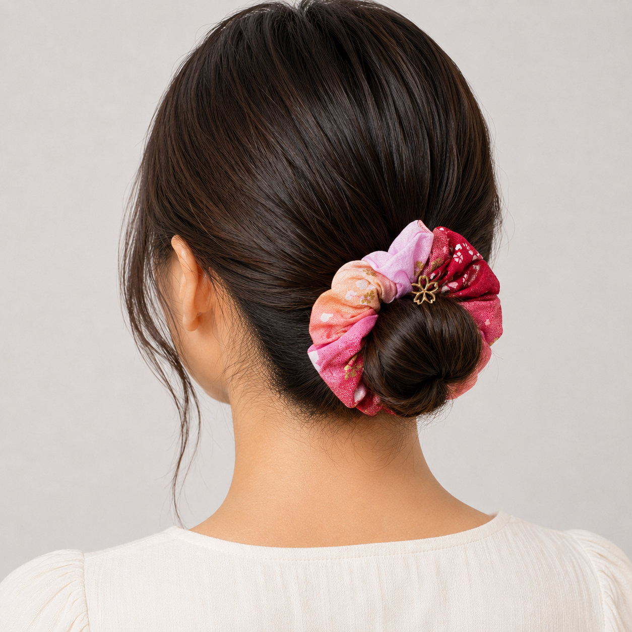 Scrunchie-hiuslenkki Japanilaista Kangasta Vaaleanpunainen
