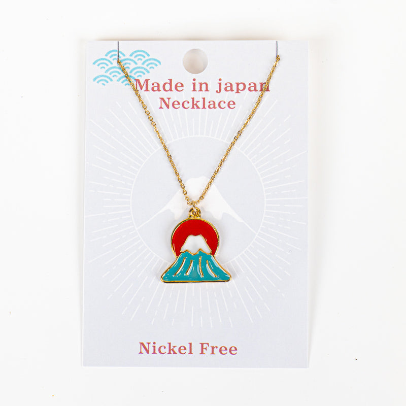 Japanilainen kaulakoru, jossa on aurinko- ja Fuji-vuori-riipus
