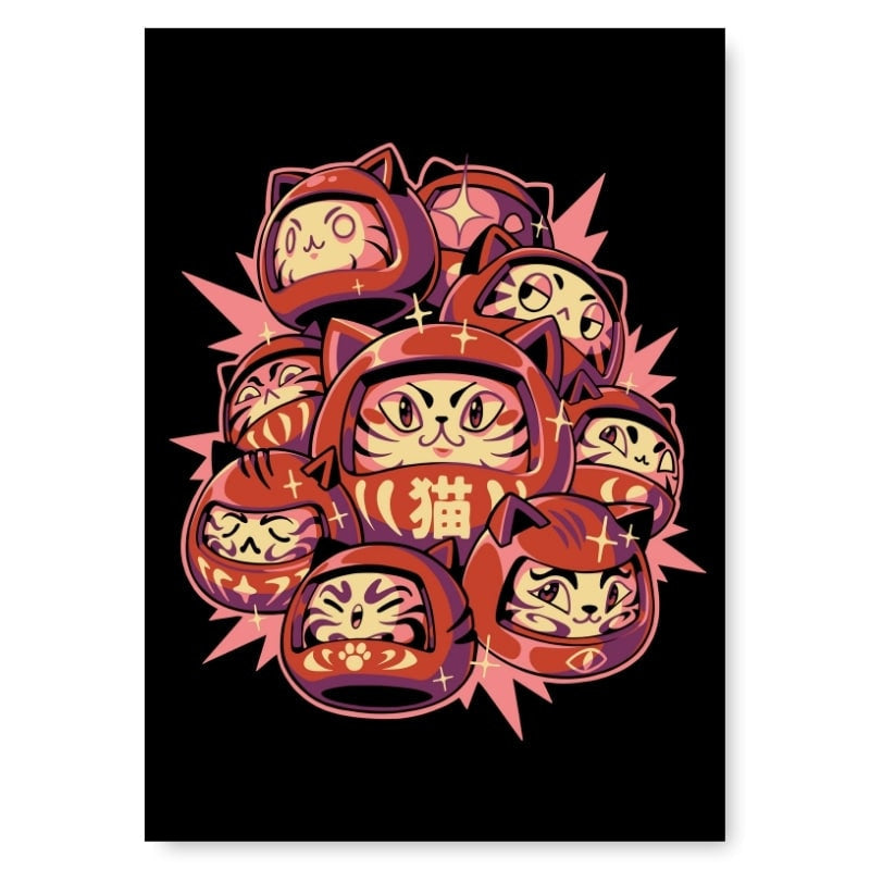 Daruma Cat Japanilainen juliste - A3