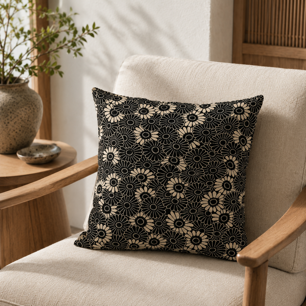Kikuzukushi japanilainen tyynynpäällinen musta