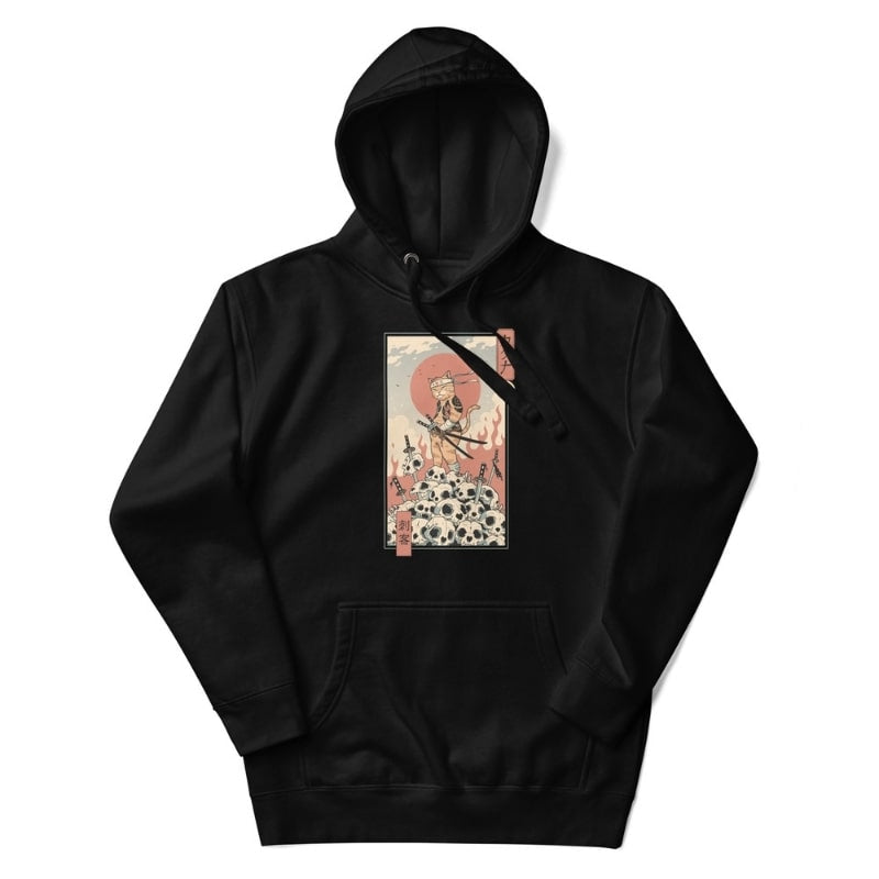 Japanilainen Ukiyo-e Neko Assassin huppari - S / Musta