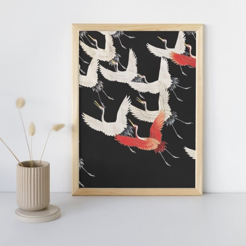 Japanilainen maalaus Kurkien lento - A3