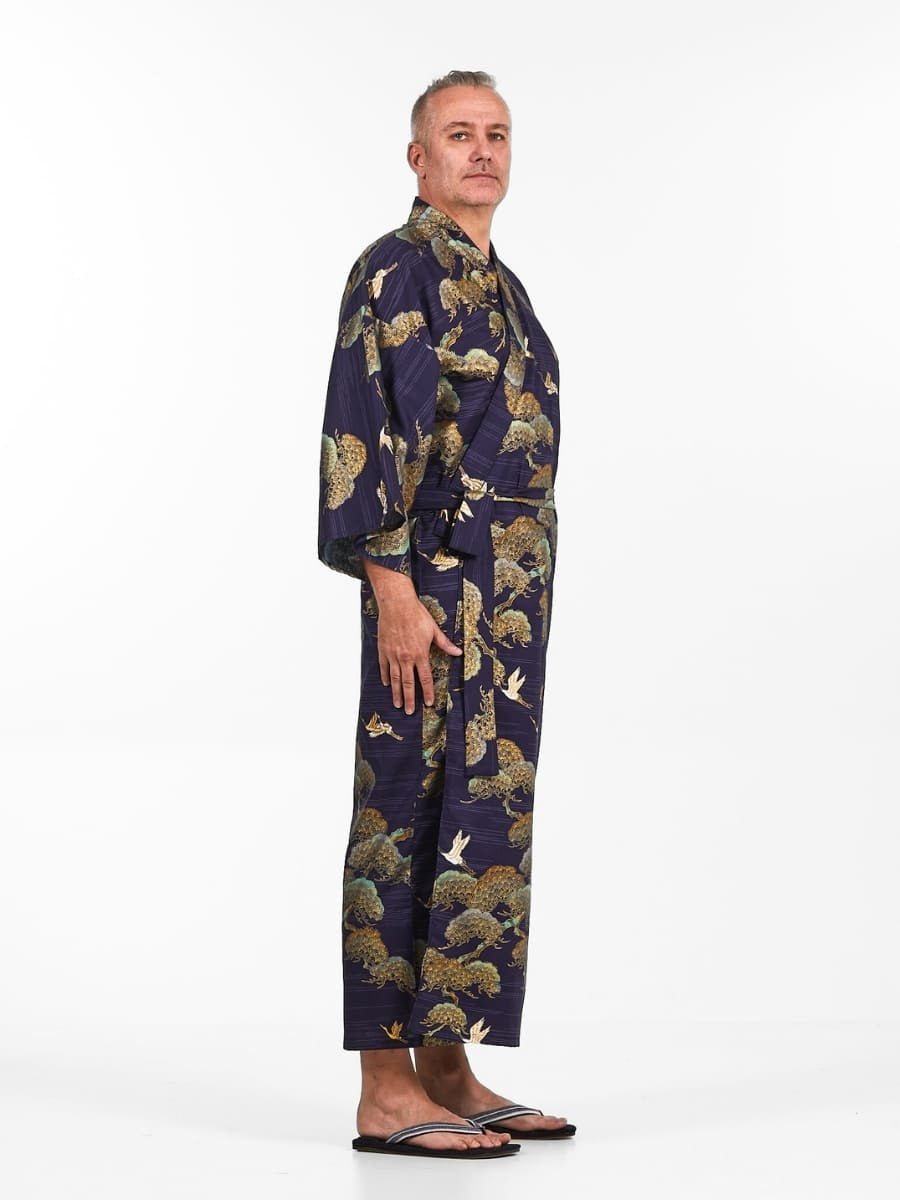 Miesten japanilainen kurki & mänty Kimono - Yksi koko