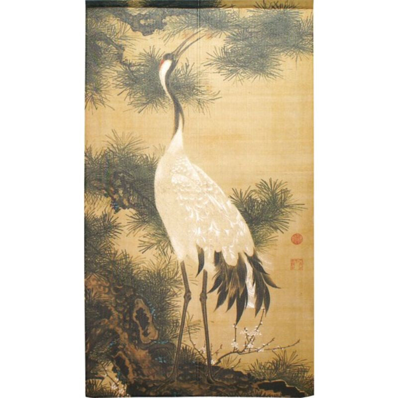 Japanilainen Noren kurki ja mänty - 85 x 150 cm