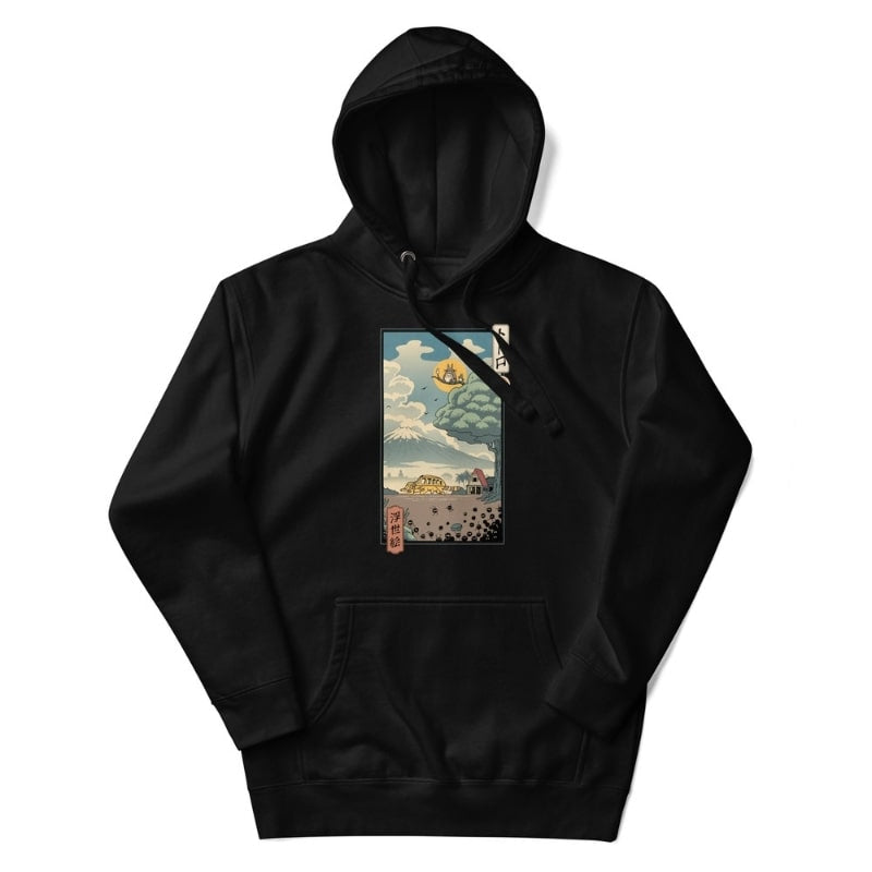 Japanilainen Ukiyo-e Metsänvartijat huppari - S / Musta