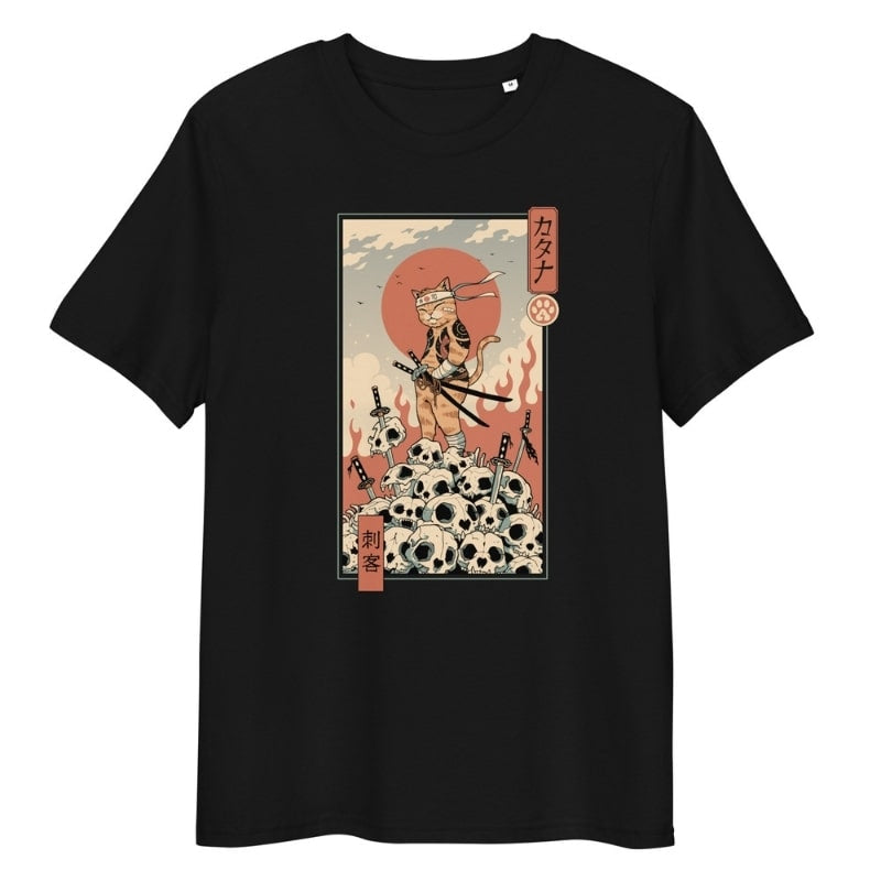 Japanilainen Ukiyo-e Neko Assassin T-paita - S / Musta