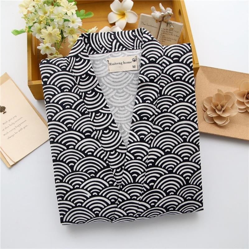 Jinbei Cotton Seigaiha kuosi - Musta (housut) / M