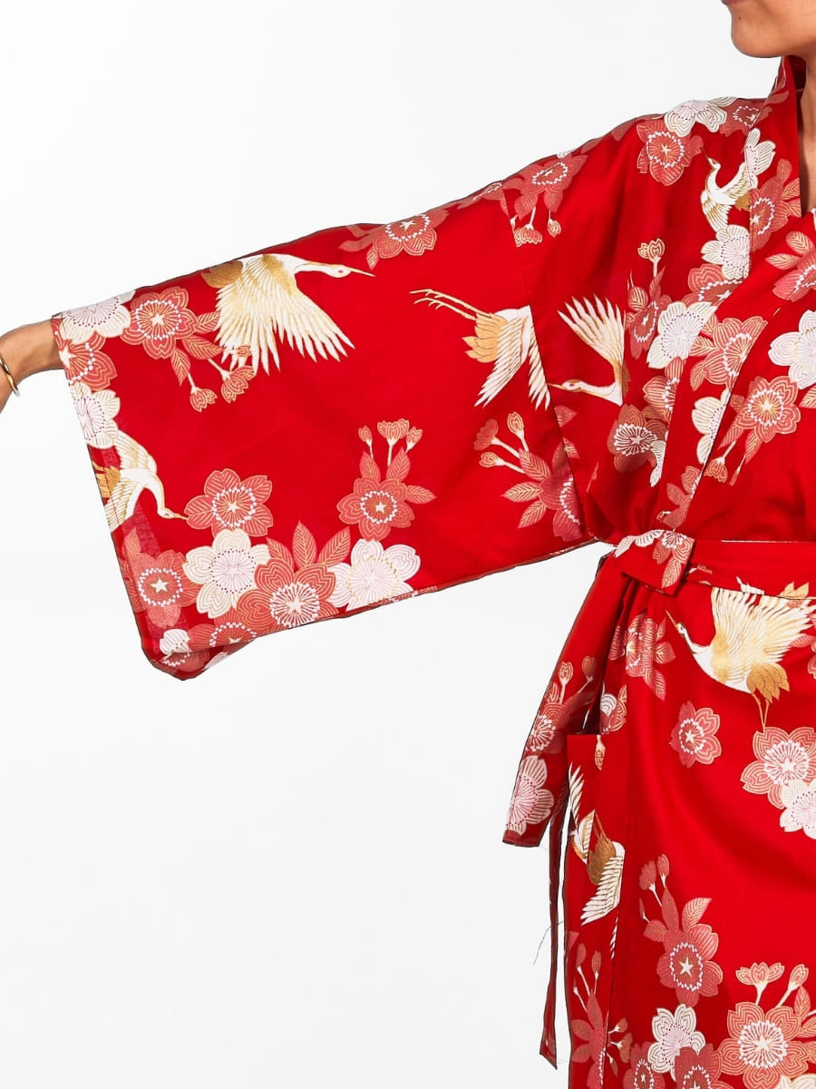 Naisten Happi Sakura to Tsuru Kimono - Yksi koko - Yksi koko