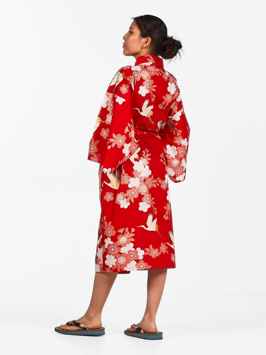 Naisten Happi Sakura to Tsuru Kimono - Yksi koko - Yksi koko
