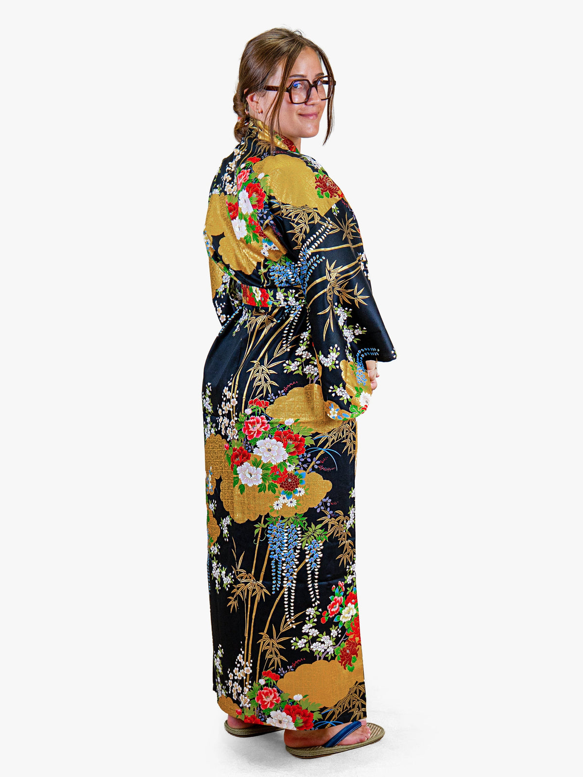 Naisten japanilainen kimono, Botan, kultainen