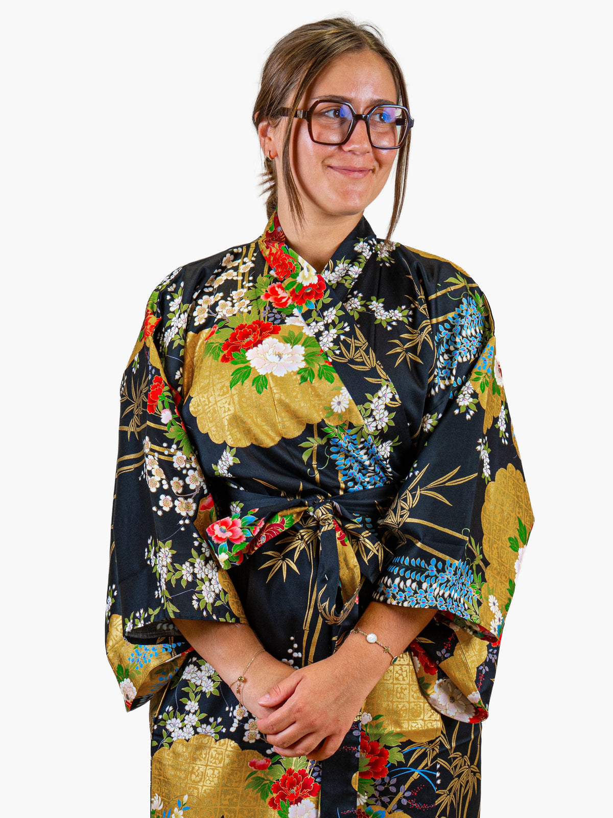 Naisten japanilainen kimono, Botan, kultainen