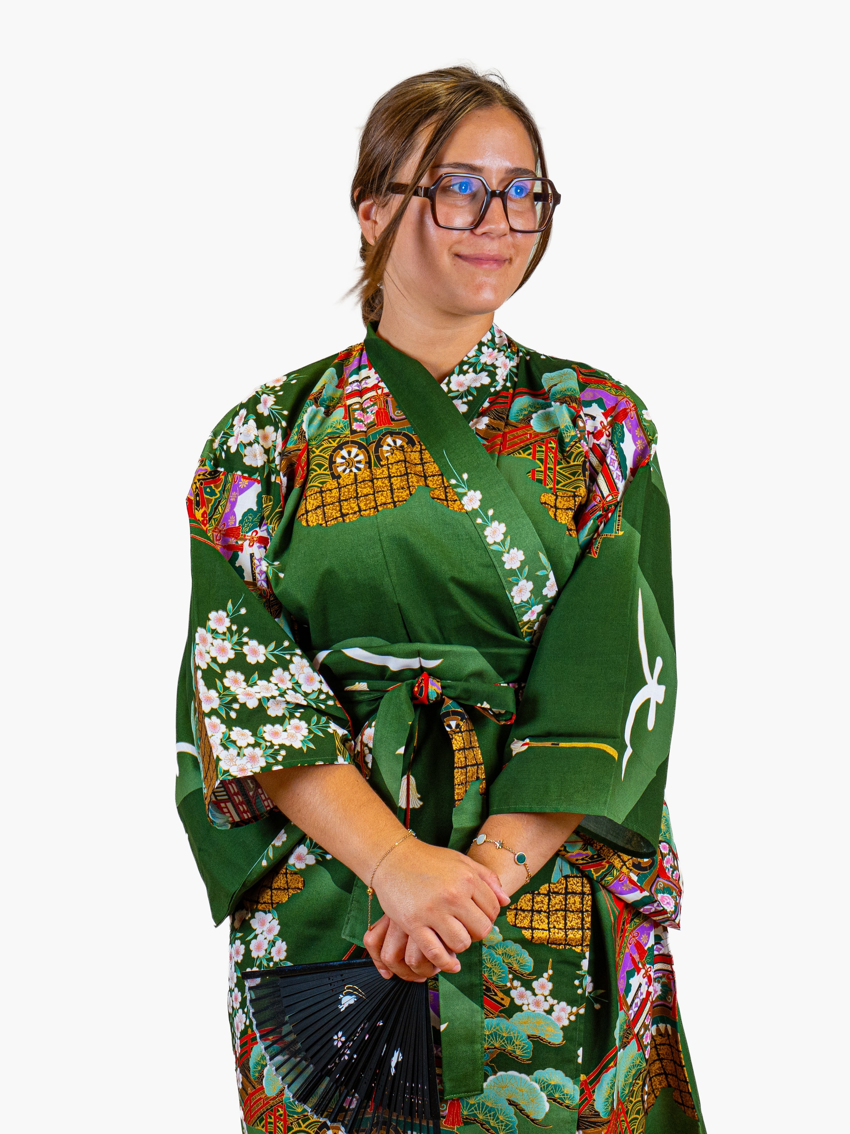 Naisten japanilainen kimono, vihreä, Guruma