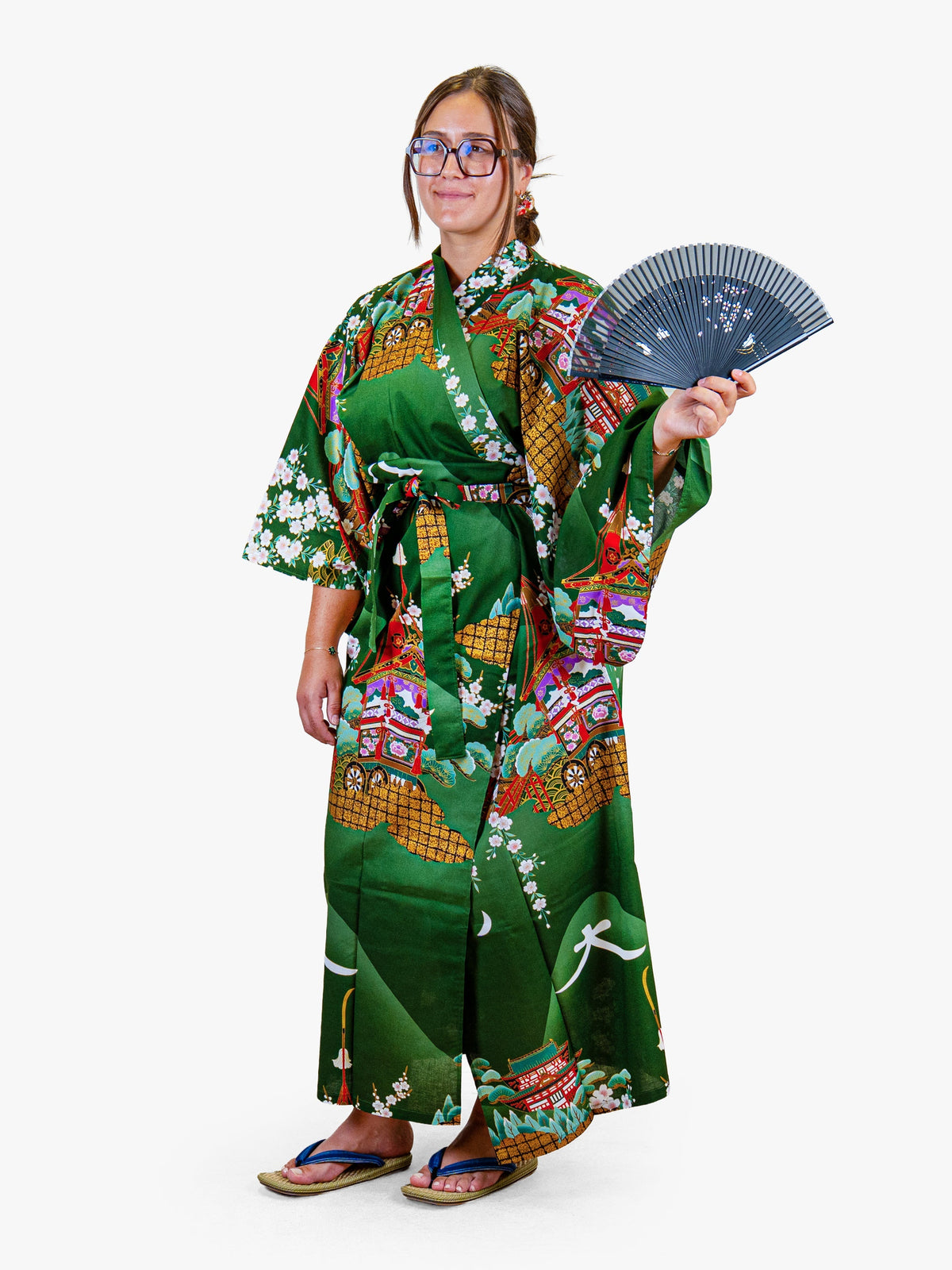 Naisten japanilainen kimono, vihreä, Guruma
