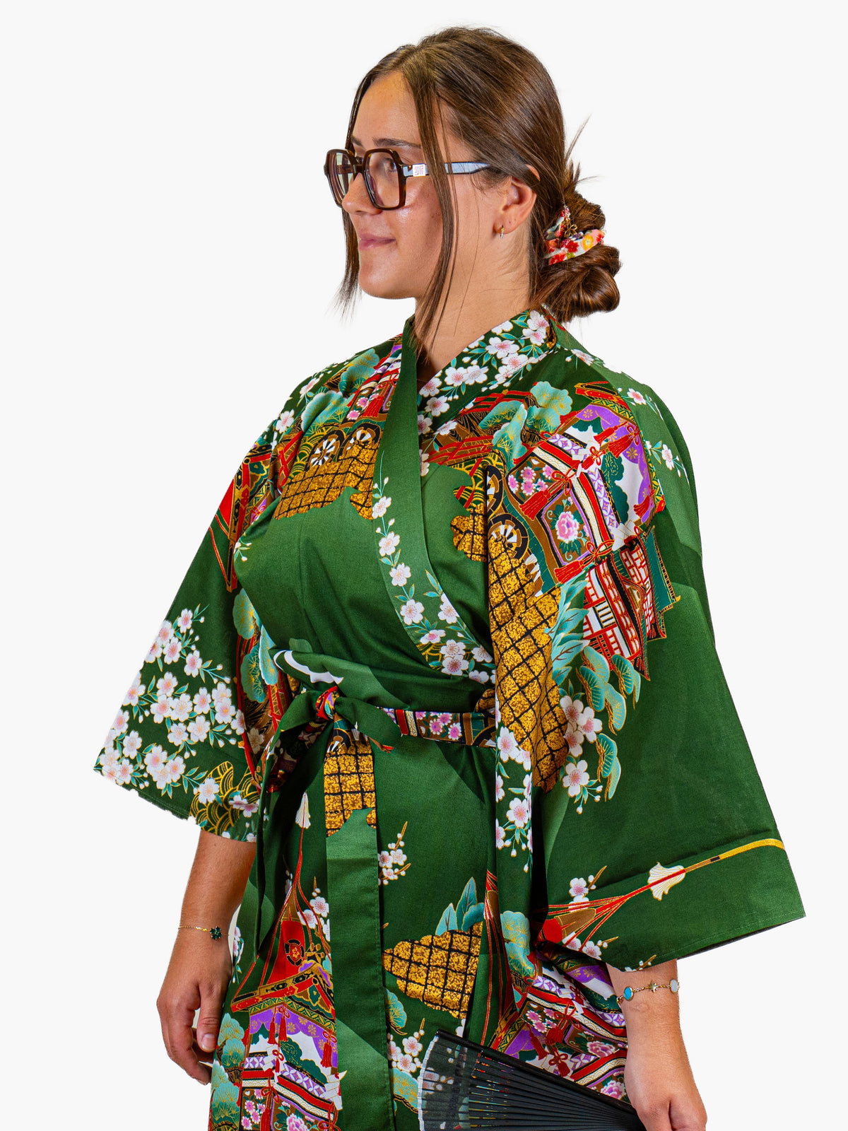 Naisten japanilainen kimono, vihreä, Guruma