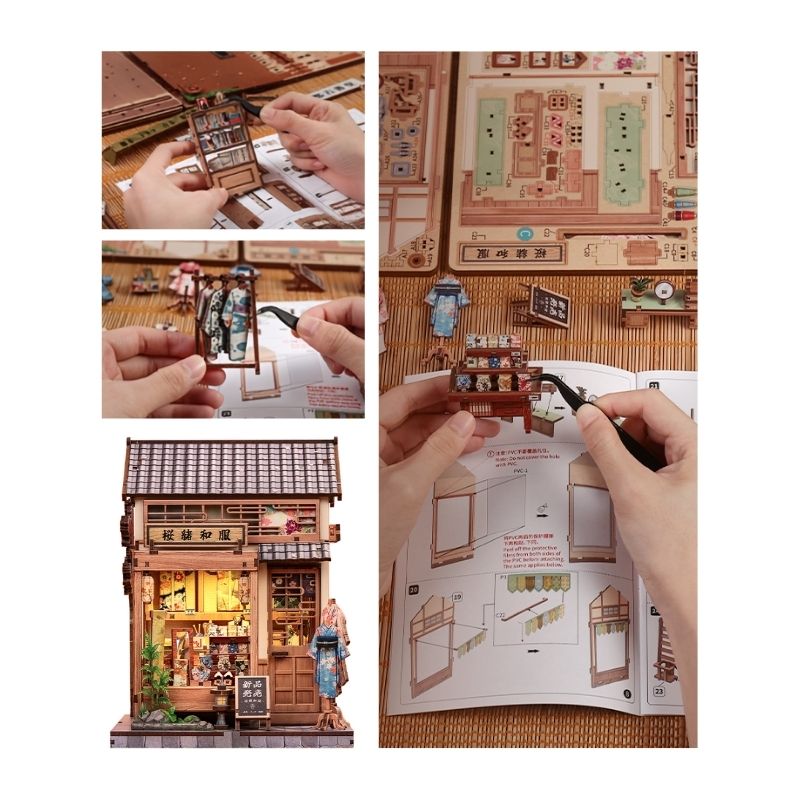 Japanilainen puinen pienoismalli Sakura Kimono Shop