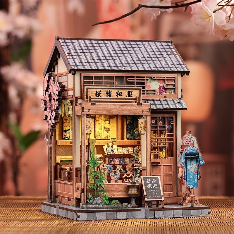 Japanilainen puinen pienoismalli Sakura Kimono Shop