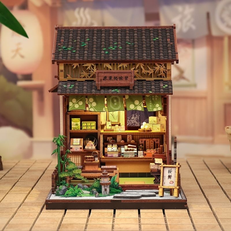 Japanilainen puinen Kanmi-Dokoro-teehuoneen pienoismalli