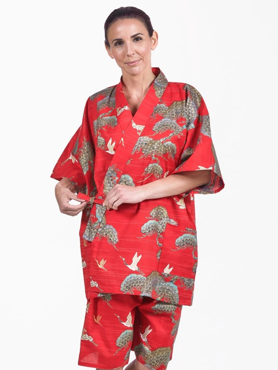 Naisten Japanilainen Jinbei Punainen kurki ja mänty