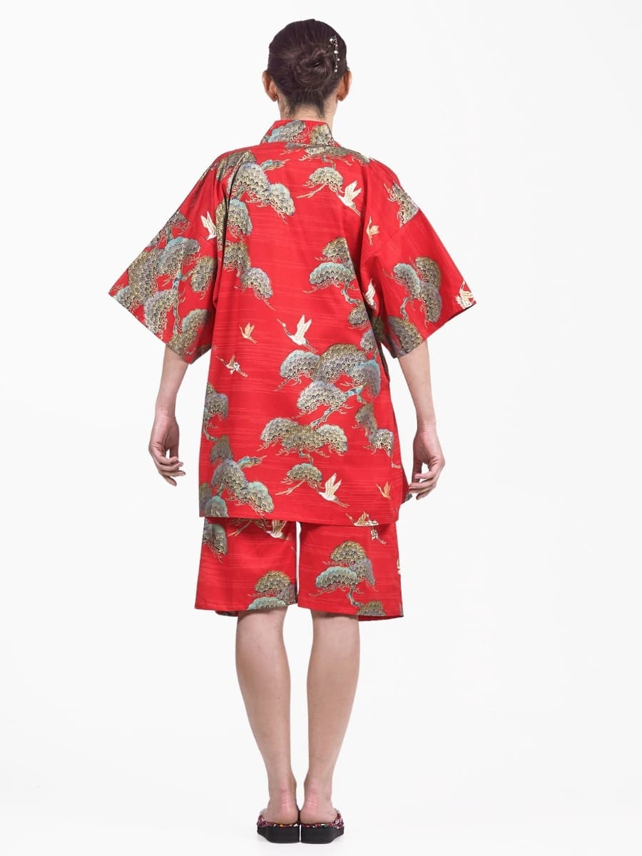 Naisten Japanilainen Jinbei Punainen kurki ja mänty