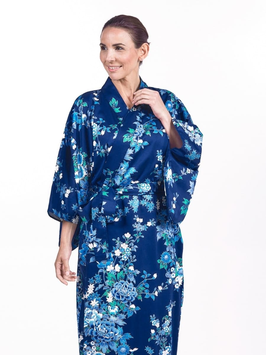 Naisten japanilainen Kimono Blue Hana - Yksi koko