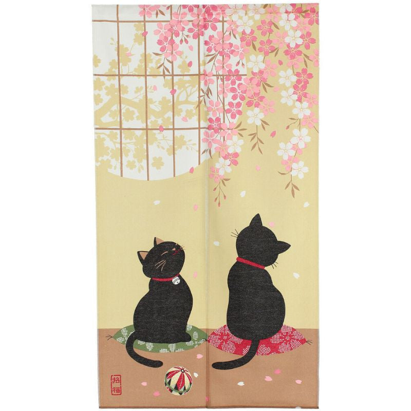 Japanilainen Noren Sakura Neko - 85 x 150 cm