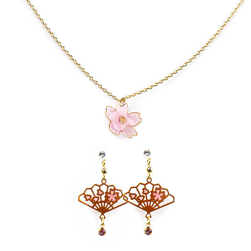 Japanilainen korvakorut & Hanami kaulakoru Set