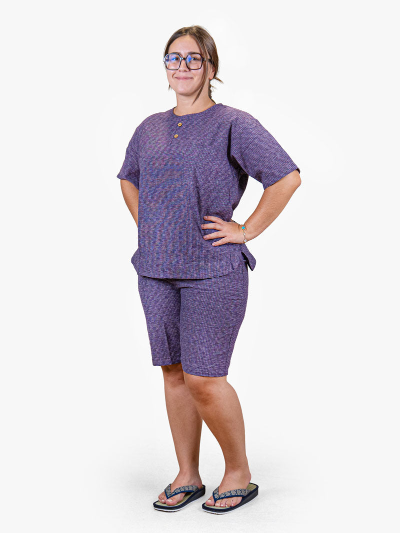 Naisten japanilainen jinbei-tyylinen pyjama, violetti