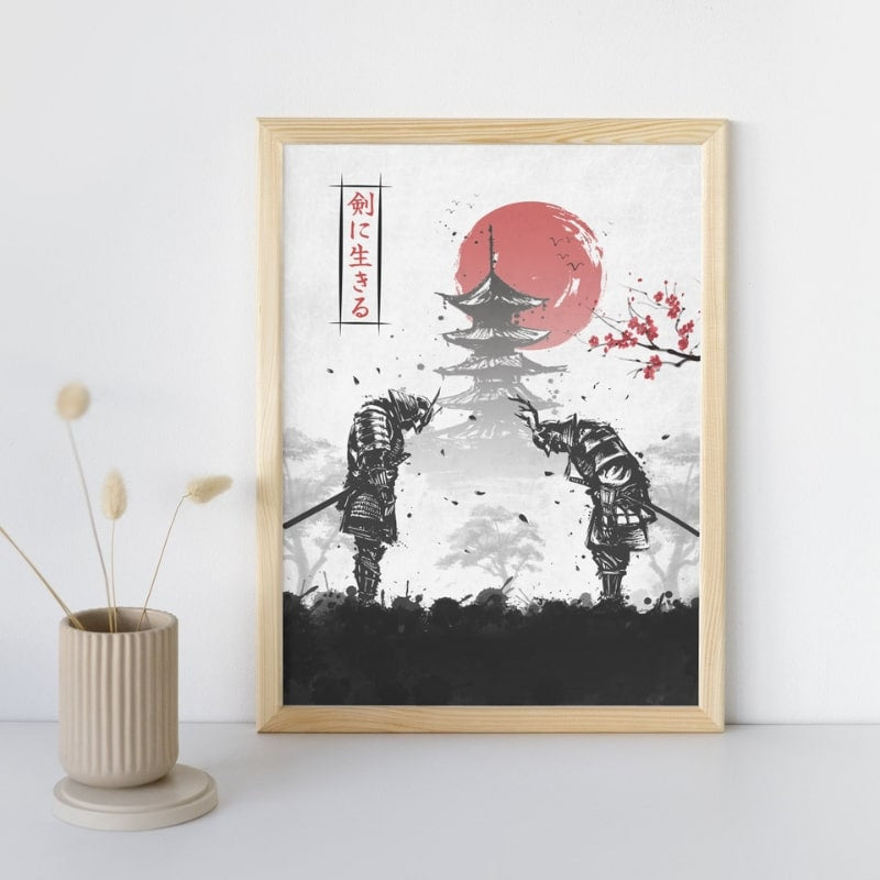 Japanilainen Samurai Duel juliste - A3