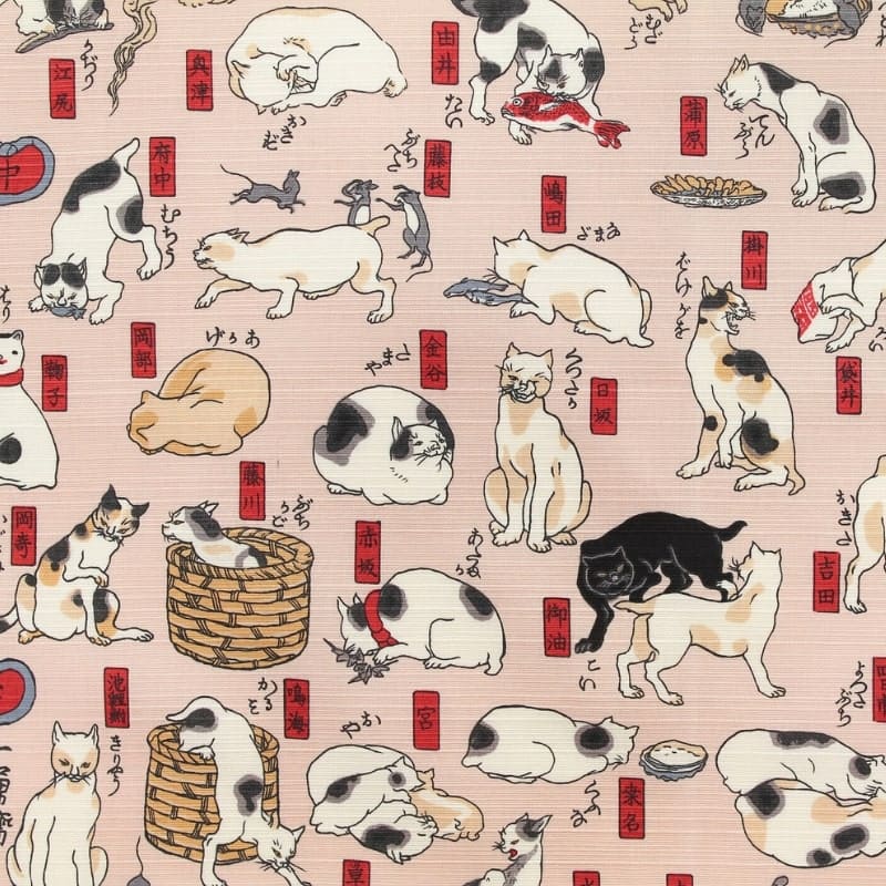 Suuri Furoshiki Japanilaiset kissat - 70x70 cm
