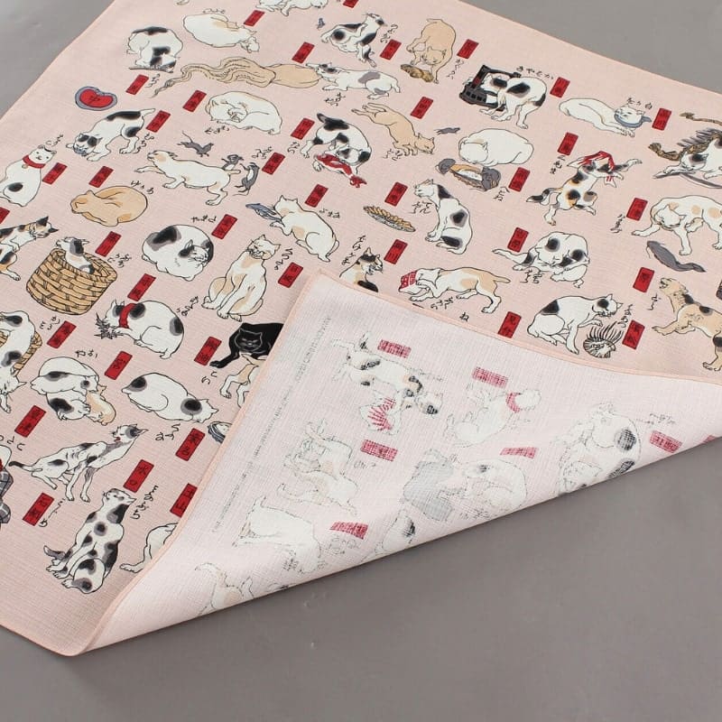 Suuri Furoshiki Japanilaiset kissat - 70x70 cm
