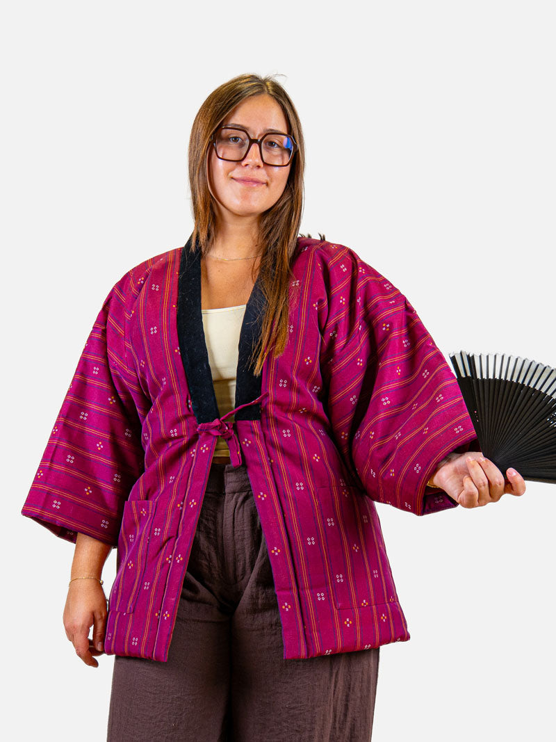 Hanten-takki naisille, vaaleanpunainen, Shima ni Hishi -kuvio
